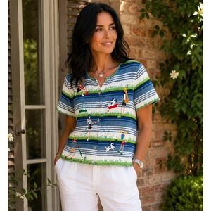 Vintage Susan Bristol Women's M Garden Scene Hand Embroidered Cardigan 2001